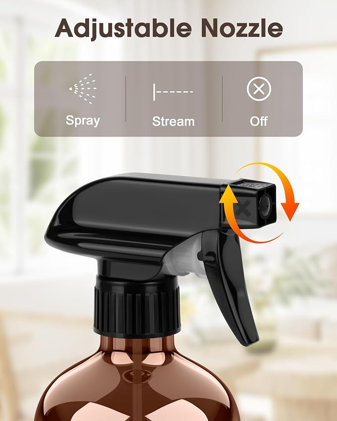 Bontip Glass Spray Bottle with Silicone Sleeve Protection, Amber Glass Spray Bottle Set for Window Cleaner Aromatherapy Facial Hydration Watering Flowers Hair Care 2 Pack/16 oz (Black & Brown)