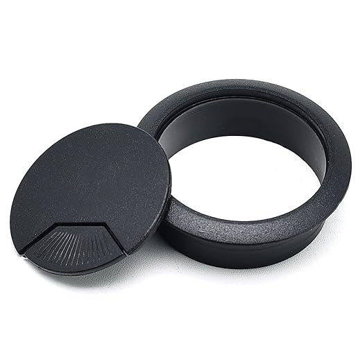 Surf turtle 6 Pack 2 Inch Black Desk Grommets, Flexible Cable Cord Hole Cover with Bi-Metal Hole Saw Kit, 2m Cable Sleeve and Coiled Cord Wrap for Desktop Wire Management