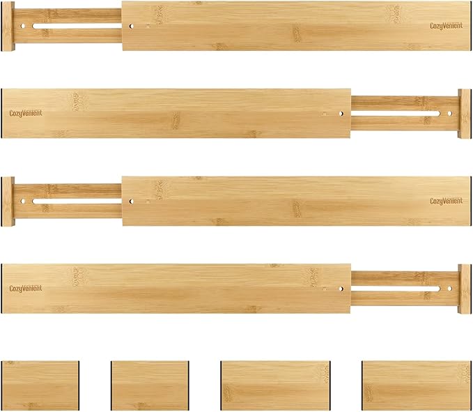 Adjustable Bamboo Drawer Dividers for Clothes, Kitchen Utensils, Office Desks