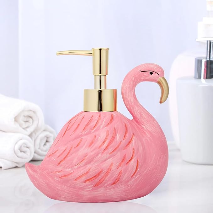 Cute Flamingo Lotion Dispenser - Refillable Hand Liquid Soap Dispenser with Pump for Bathroom Decor, Dish Soap Bottle for Kitchen Countertop 360ml/12.2oz, Birthday Thanksgiving