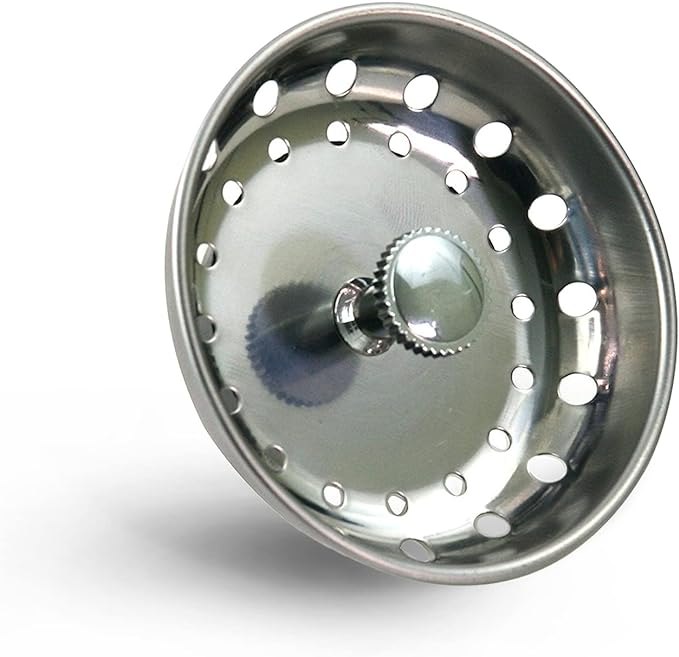 Highcraft 97333O Kitchen Sink Basket Strainer Replacement for Standard Drains (3-1/2 Inch) Chrome Plated Stainless Steel Body with Rubber Stopper