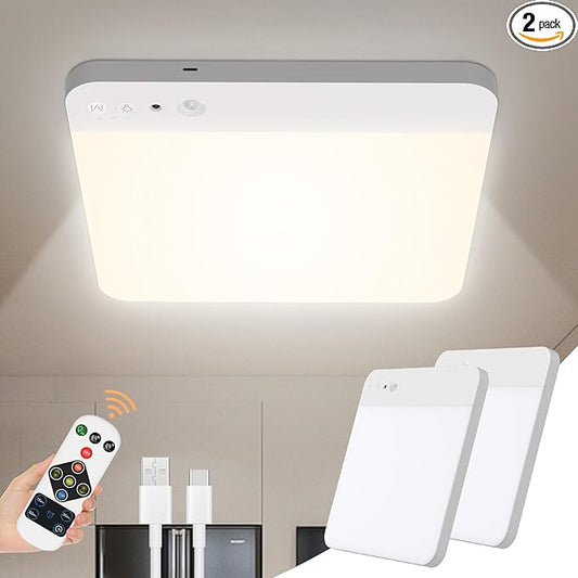 WhitePoplar Rechargeable Motion Sensor Closet Light with Remote - Magnetic Wireless Ceiling Lights, 400LM Closet Lights Motion Sensored Indoor for Bathroom Closet Pantry Porch and Hallways 2Pack