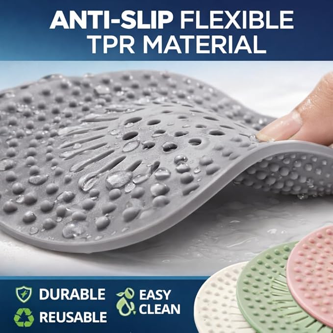 Shower Drain Hair Catcher - 5 Pack Anti-Slip TPR Silicone Drain Covers for Bathroom Tub Sink