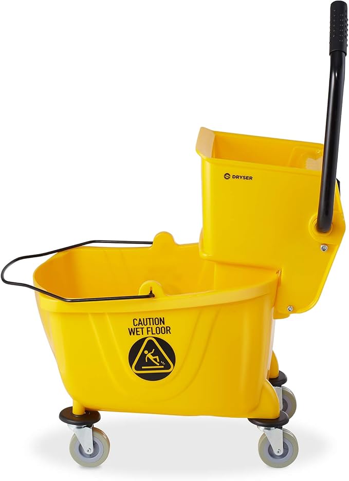 Dryser Commercial Mop Bucket with Side Press Wringer, 26 Quart, Yellow