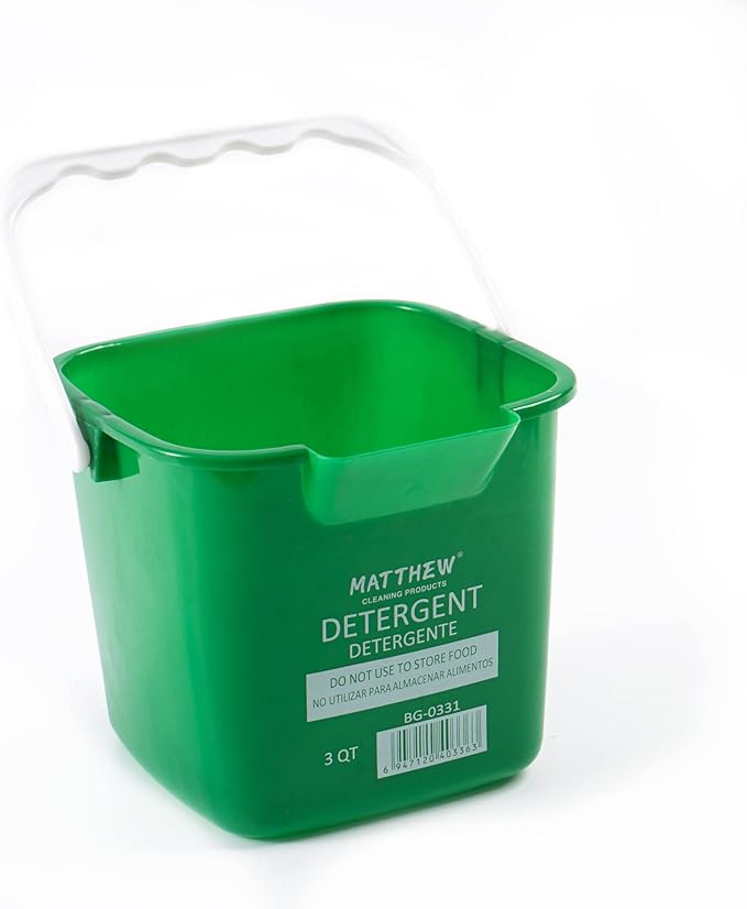 Matthew Detergent and Sanitizing Cleaning Bucket 3 Quart Plastic Pail,Set of 6 Square Containers,Built-in Spout w/Handle,Wash Rinse Sanitize Handwash Bucket for Home Office Commercial (Green)