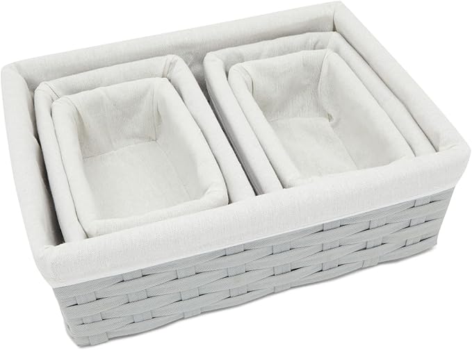 Wicker Nesting Baskets with Cloth Lining, 5-Pack Gray Rectangular Set
