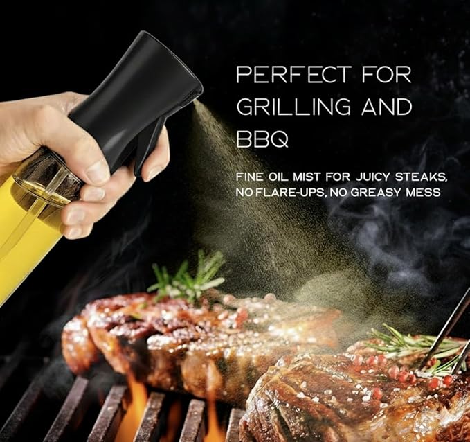 Olive Oil Sprayer for Cooking 220ml, Refillable Glass Oil Dispenser Bottle with Fine Mist Spray, Kitchen Oil Mister for Air Fryer, Salad, BBQ, Roasting and Baking