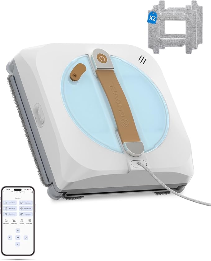 Window Cleaning Robot 8000Pa,3 Nozzles with High-Pressure Spray,Intelligent Path Planning,Edge Detection System,15-Stage Anti-Fall,App&Remote Control,4 Cleaning Modes for Tile,Windows,Glass