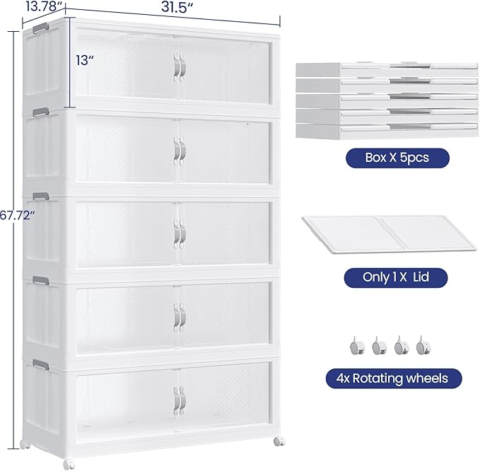 200Gal/800QT 5-Tiers Extra Large Stackable Storage Bins with Lid