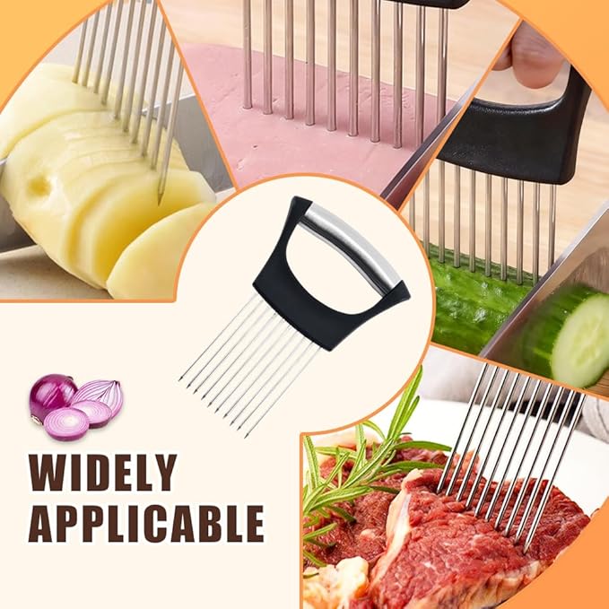 Onion Slice Holder, 2025 Upgraded Stainless Steel Onion Holder for Slicing Lemon Slicer Vegetable Cutter, Kitchen Chopper Slicing Assistant Tool for Meat, Onion, Potato, Tomato (2, C)