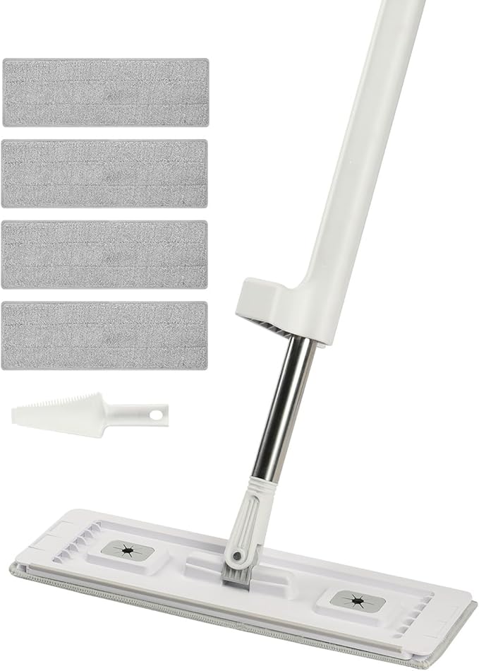 VEVOR Flat Mop, Self Wringing, Microfiber Floor Cleaner with 4 Reusable & Washable Pads for Dry & Wet Floor Cleaning, Microfiber Flat Mop with Stainless Steel Handle for Hardwood Laminate Tile Vinyl