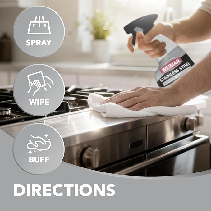 Weiman Stainless Steel Cleaner & Polish, 6 Pack, Anti Fingerprint Spray, Water Spots & Grease, No Streaks or Residue, Safe for Metal Polish, Chrome