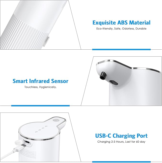 Upgraded 12oz Automatic Soap Dispenser, Hand Soap Dispenser IPX6 Waterproof, USB Rechargeable, 4 Levels Adjustable Automatic Liquid Shower for Kitchen Bathroom