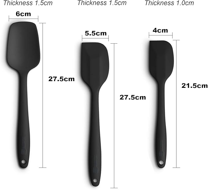 Silicone Spatula 3-piece Set, Ergonomic Handle High Heat-Resistant Spatulas, Non-stick Rubber Spatulas with Stainless Steel Core, Black