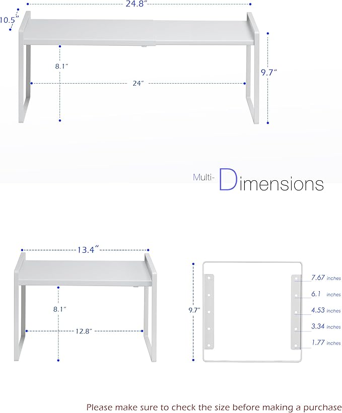Nxconsu Cabinet Shelf Organizer Expandable 5 Heights Adjustable Stackable Rack Riser for Kitchen Pantry Cupboard Under Sink Organization Storage Space Saver Heavy Duty Metal White Large