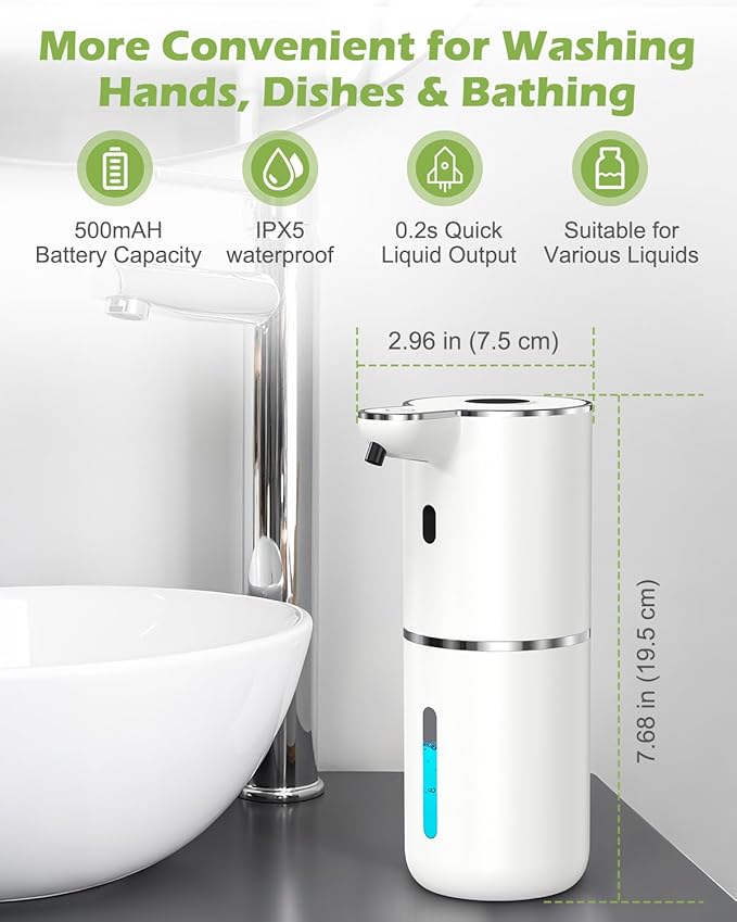 KeeKit Automatic Soap Dispenser, 380ml/12.8oz Touchless Foaming Soap Dispenser Rechargeable, Wall Mounted with 6-Level Adjust Automatic Soap Dispenserable Foam, IPX5 Waterproof, for Bathroom, Kitchen