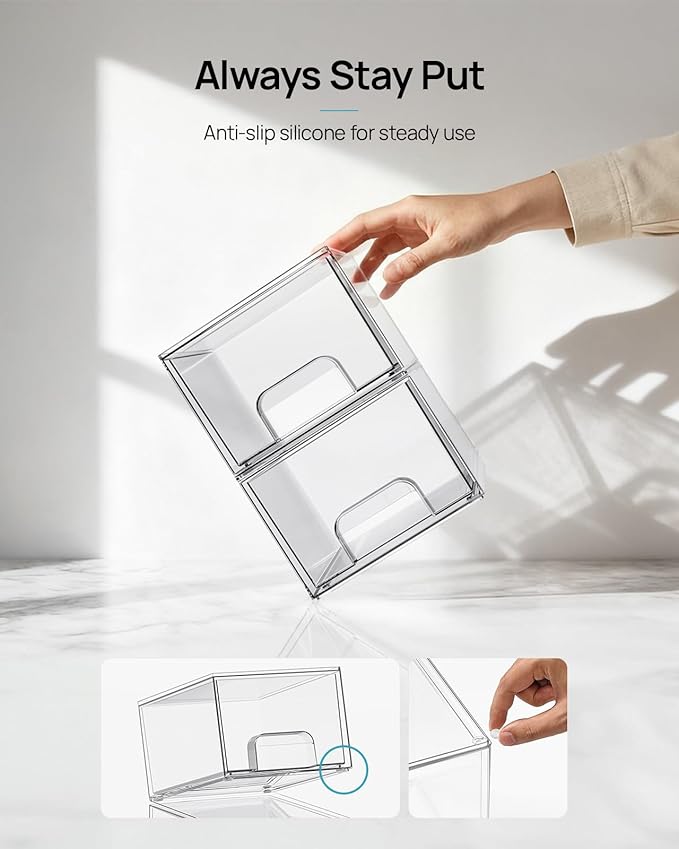 8 Pack Small Clear Stackable Storage Drawers, Acrylic Bathroom Makeup Organizer