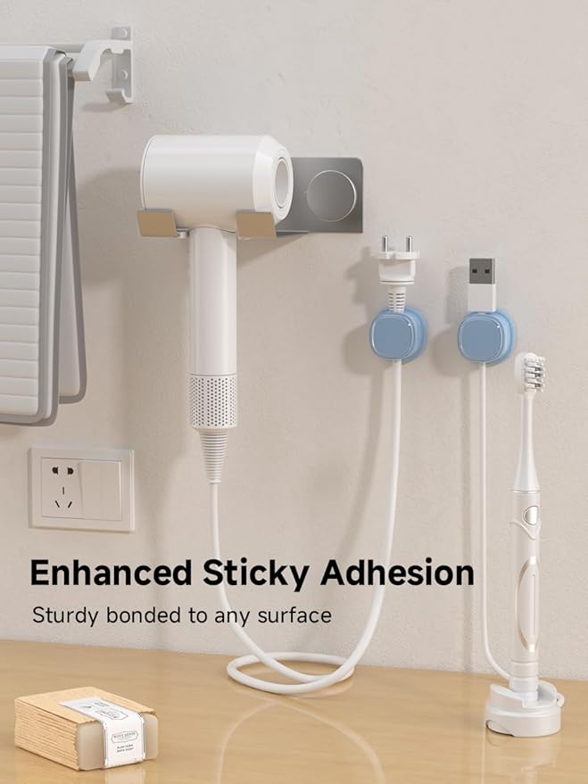 9 Pack Cord Organizer, Spring Cable Management, Adhesive Cute Cable Holder Clips, Phone Charger Wire Keeper for Desk Nightstand Car Office (9-Pack Blue)