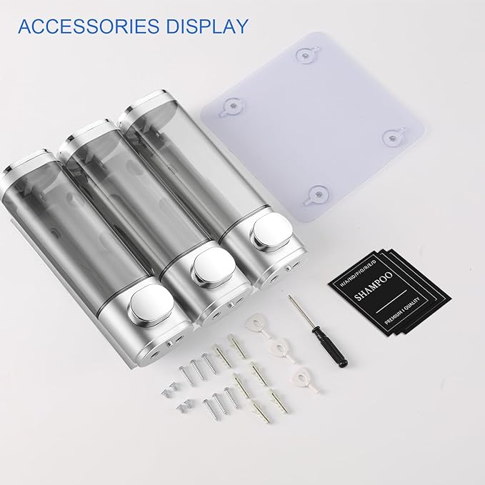 Shampoo and Conditioner Dispenser Shower Soap Dispenser Shampoo Dispenser Body Wash Dispenser for Bathroom,Large Capacity, Silver