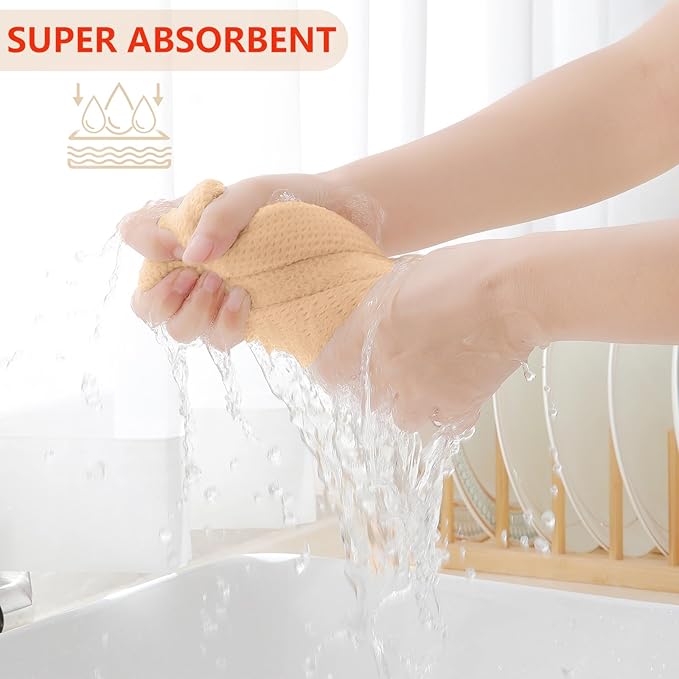 Homaxy 100% Cotton Waffle Weave Kitchen Dish Towels, Ultra Soft Absorbent Quick Drying Cleaning Towel, 13 x 28 Inches, 12-Pack, Apricot