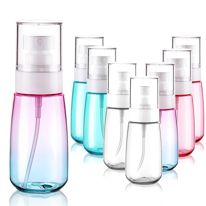 Cosywell Fine Mist Spray Bottles TSA Approved 2oz 60ml 8 Pack Leak Proof Travel Spray Bottle Empty Small Spray Bottles for Perfume Essential Oils Toners Rose Water Cosmetics (8PCS-4Colors)