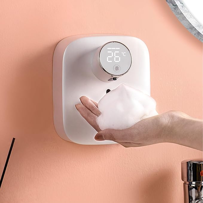 Automatic Soap Dispenser Touchless,Soap Dispenser for Kitchen Sink,Foaming Soap Dispensers-Rechargeable, Adjustable Foam Volume with Digital Display & Temperature Monitoring (White)