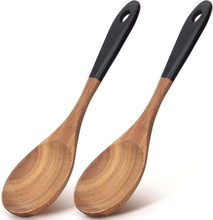 2 Pcs 12" Large Wooden Spoons for Cooking Utensils Acacia Wood Non Stick Serving Spoon for Baking Cooking Spatula Set Bamboo Teak Long Stirring Mixing Spoons Big Ladle Kitchen Tools Gift
