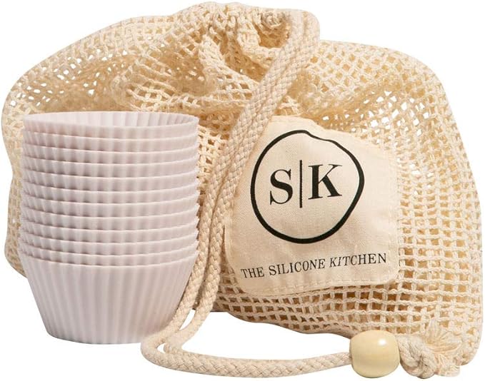 The Silicone Kitchen Reusable Silicone Baking Cups, Non-Toxic, BPA Free, Dishwasher Safe, Regular, Pack of 12, Designer White