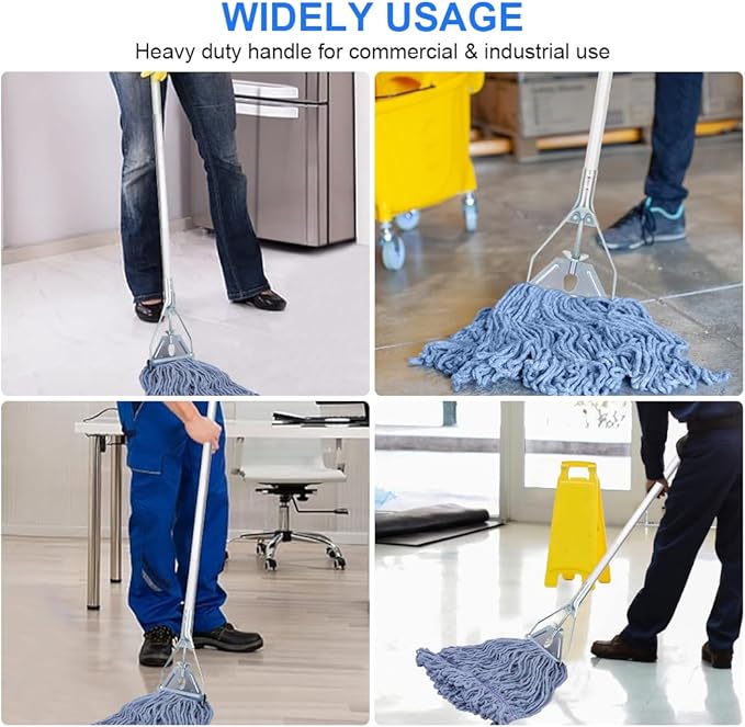 BeiLan Mop Handle Commercial Heavy Duty - 57 Inch Industrial Metal Clamp Mop Stick Replacement for Floor Cleaning - Professional Mops Head Replacement Holder