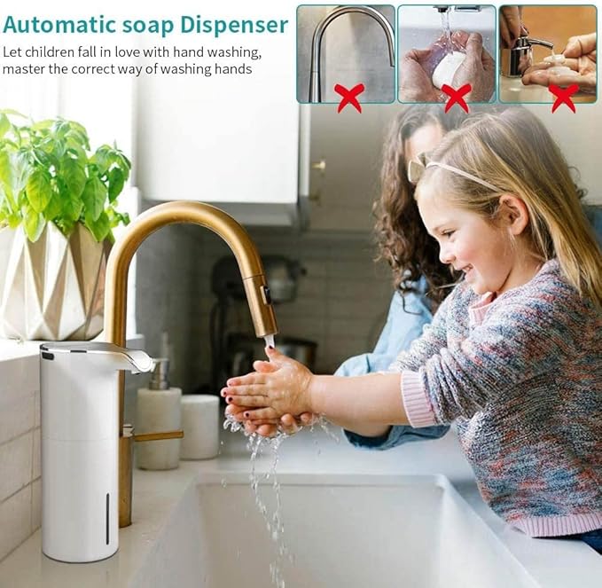 Soap Dispenser Automatic - Touchless USB Rechargeable Electric Liquid Soap Dispenser Waterproof Adjustable Volume 450Ml, White