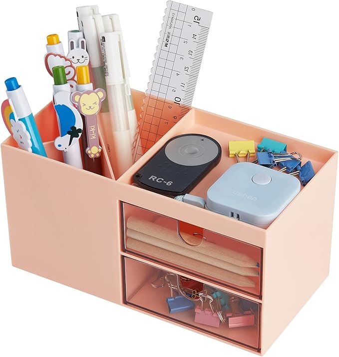Office Desk Organizer with drawer, Office Supplies and Desk Accessories, Pink