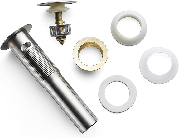 Rockgoya Bathroom Sink Drain,2 Pack Drain Stopper Bathroom Sink with Overflow,Pop Up Drain Assembly with Detachable Strainer Basket,Built-in Anti-Clogging Strainer,Stainless Steel Brushed Nickel