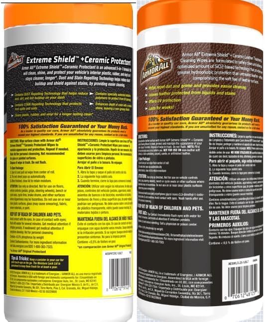 Armor All Ceramic Car Leather Cleaning Wipes, Use on Heated Seats, Includes Ceramic Leather and Extreme Protectant Wipes - 2 Count