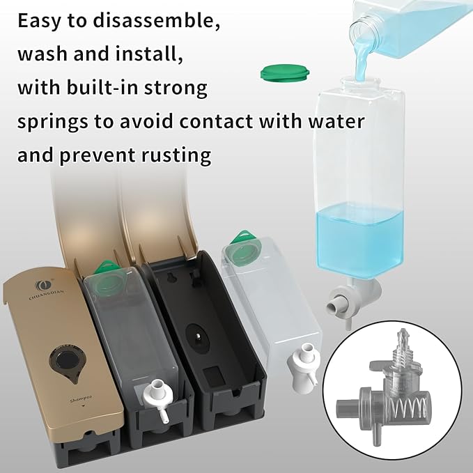 Shampoo Conditioner Body Wash Dispenser, Wall-Mounted Bathroom Soap Dispenser Set of 3(Glod), Refillable Shower Soap Shampoo Dispenser for Bathroom,Kitchen,Hotel and Airbnb