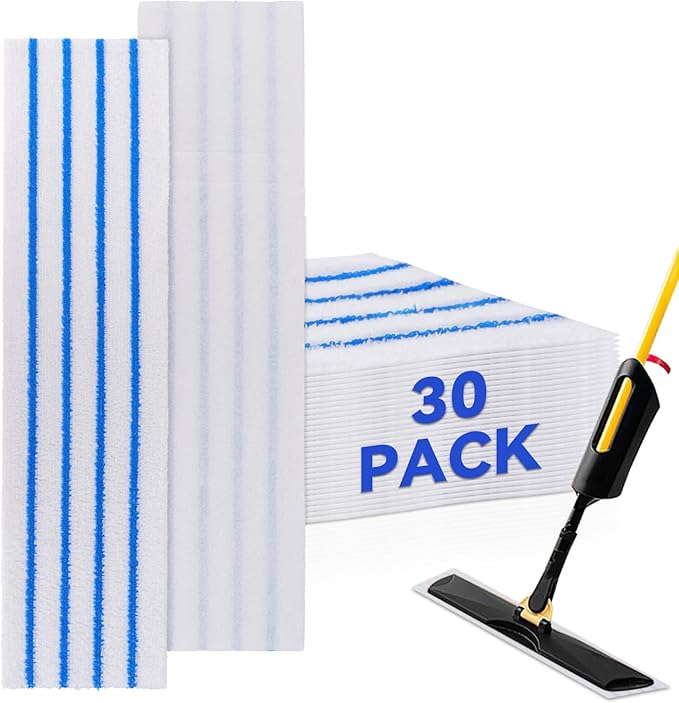 Replacement Disposable Microfiber Pad Fit for Rubbermaid Quick Connect Mop System - 30 Pack Wet & Dry Commercial Cleaning Refills with Scrubbing/Scouring Stripes Fit for Any Flat System 17 and 18 Inch