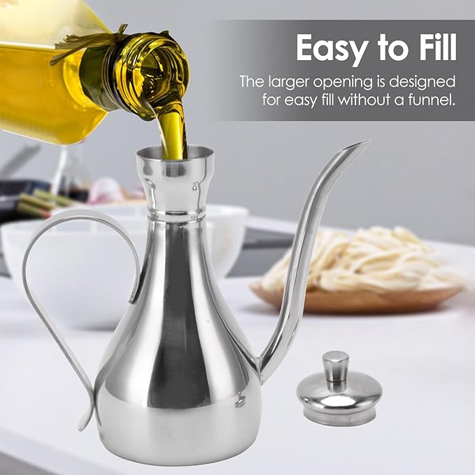Stainless Steel Oil Dispenser Bottle, 11oz/350ml Non Drip Leak Proof Pouring Pot for Olive Oil, Vinegar, Soy Sauce, Salad, Oil Storage Can Container for Home Kitchen