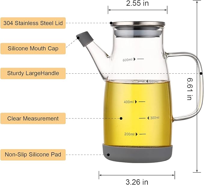 Glass Oil Dispenser Bottle - Glass Olive Oil Bottle for Kitchen, Wide Mouth Borosilicate Glass Cooking Oil Bottles with Lid and Handle,800ML/27oz