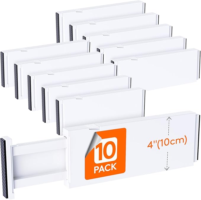 Lifewit 10 Pack 4" High Drawer Dividers 28-43.5cm/11-17" Adjustable Drawer Organizer for Clothes/Utensils