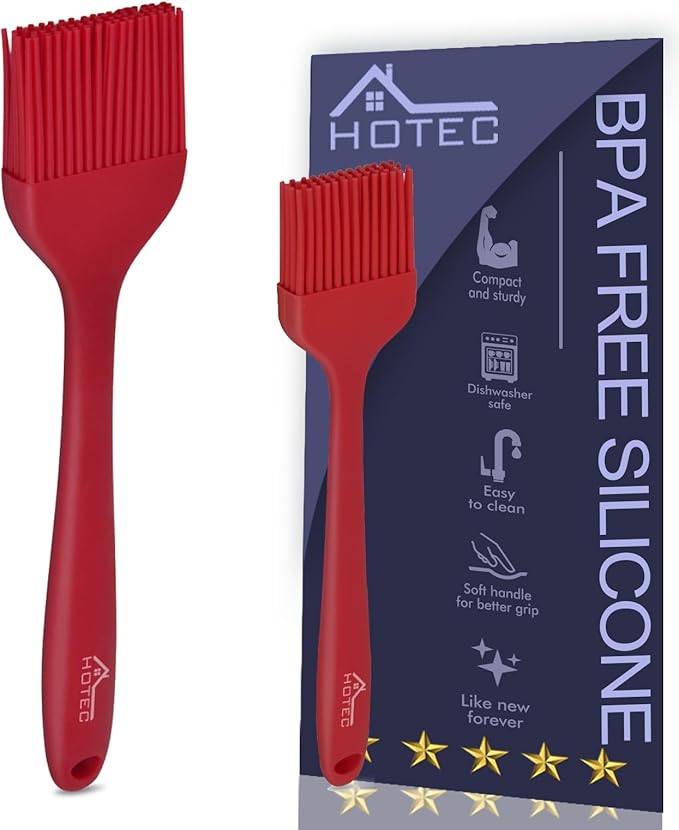HOTEC Basting Brushes Silicone Heat Resistant Pastry Brushes Spread Oil Butter Sauce Marinades for BBQ Grill Barbecue Baking Kitchen Cooking BPA Free Dishwasher Safe (Red 2)