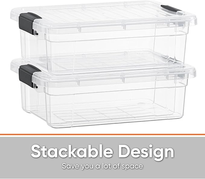 Superio Storage Bins with Lids- 2 Pack, 7.4 Qt Clear Boxes for Organizing, Stackable Plastic Containers- BPA Free, Non-Toxic, Odor Free