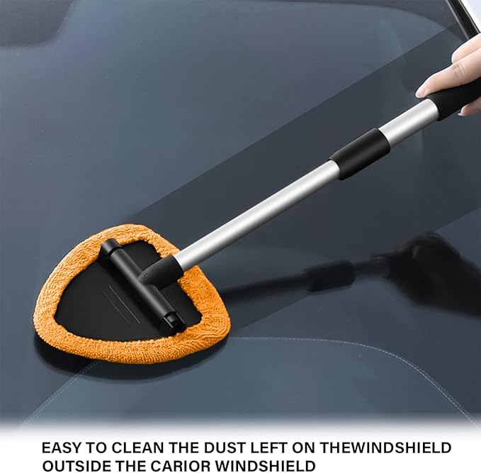 Windshield Cleaning Tool, Car Window Cleaner with 4 Washable Reusable Microfiber Pads, Extendable Long Handle Glass Wiper Cleaning Kit