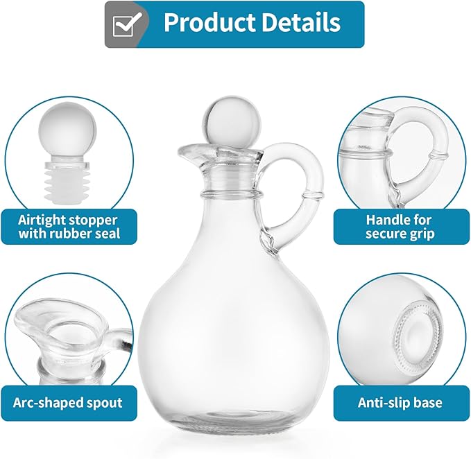 MDLUU Clear Glass Oil and Vinegar Cruets, Salad Dressing Dispensers with Airtight Stoppers, Set of 2