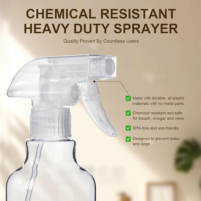 Plastic Spray Bottles, 2-Pack, 16.9 Oz, Mist & Stream, Heavy Duty Spraying, Empty Water Spray Bottle for Cleaning Solutions, Essential Oils, Hair, Plants, BBQ, Cat Dog Behavior Correction (Clear)
