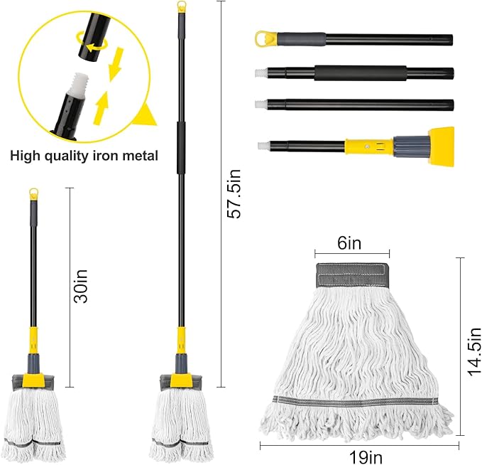 KeFanta 60" Heavy Duty Commercial Mops for Floor Cleaning,Looped-End String Industrial Mop with Long Handle, Cotton Wet Mop for Home, Kitchen, Garage, Office and Concrete/Tile Floor