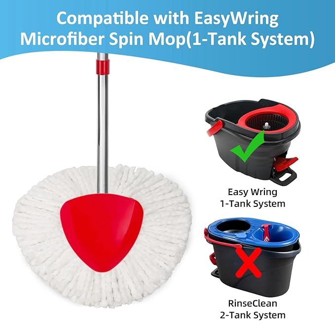 2 Pack Spin Mop Replacements Head Compatible for O ceda EasyWring 1 Tank System, Microfiber Mops Refills Hardwood Floor Cleaning, Base and 30-58in Handle Set Combo
