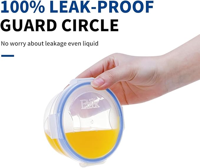 KIGI Round Food Storage Containers with Airtight Lids, Leak Proof Plastic Bowls for Lunch, Meal Prep, Fruit and Salad, 4-Sided Locking Lid, BPA-Free