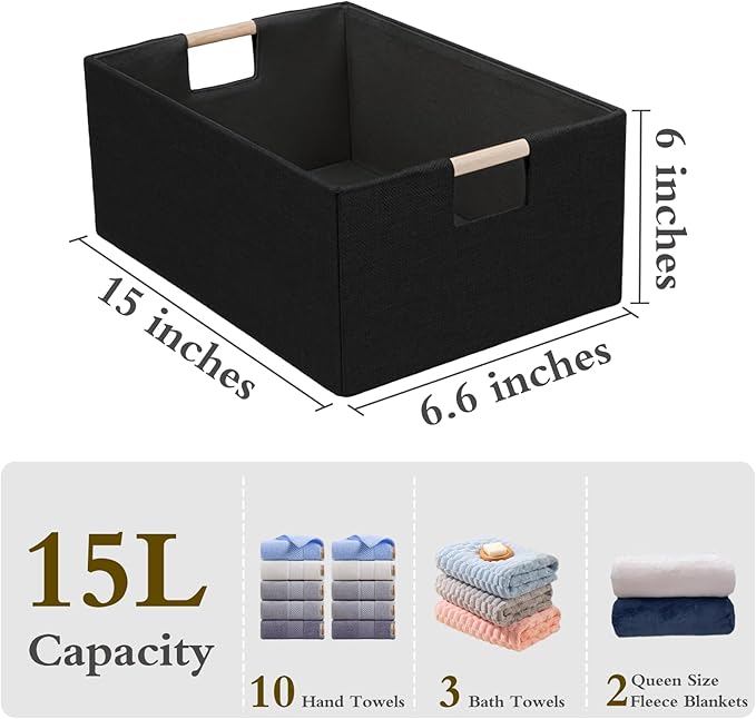 Foldable Fabric Storage Baskets Set of 2 for Shelves, Black 2 Pack