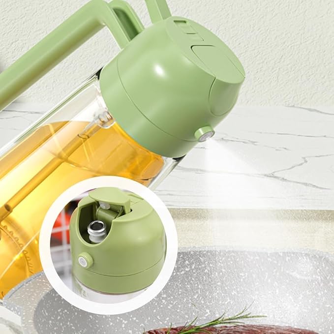 2 In 1 Glass Oil Sprayer & Dispenser with Brush, 2024 New 2-in-1 Glass Oil Sprayer and Dispenser for Kitchen Cooking, Spray Oil Dispenser for Kitchen, Food-grade Oil Mister Spray Bottle (Black,470ml)