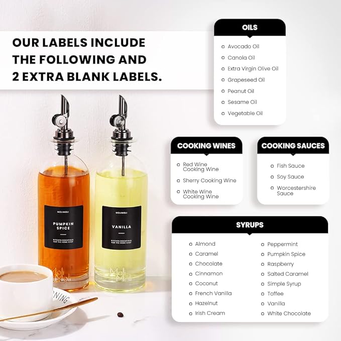 Molimoli Oil and Vinegar Dispenser with Metal Pour Spout, Weighted Pourer, Glass Bottle Dispenser for Kitchen, Olive Oil Cruet, Glass Olive Oil Bottle | 500ml, Set of 2
