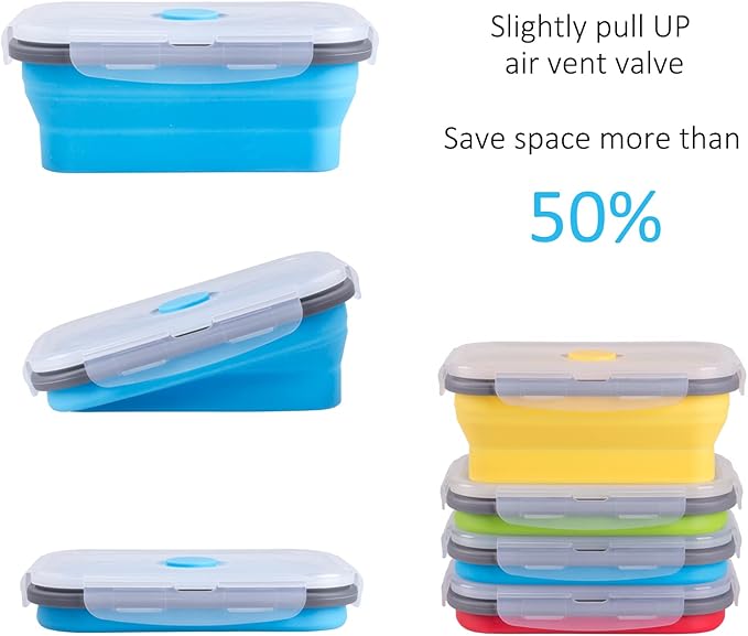 Collapsible Food Storage Containers with Airtight Lid, 16.9 oz, Small Kitchen Stacking Silicone Collapsible Meal Prep Container Set for Leftover